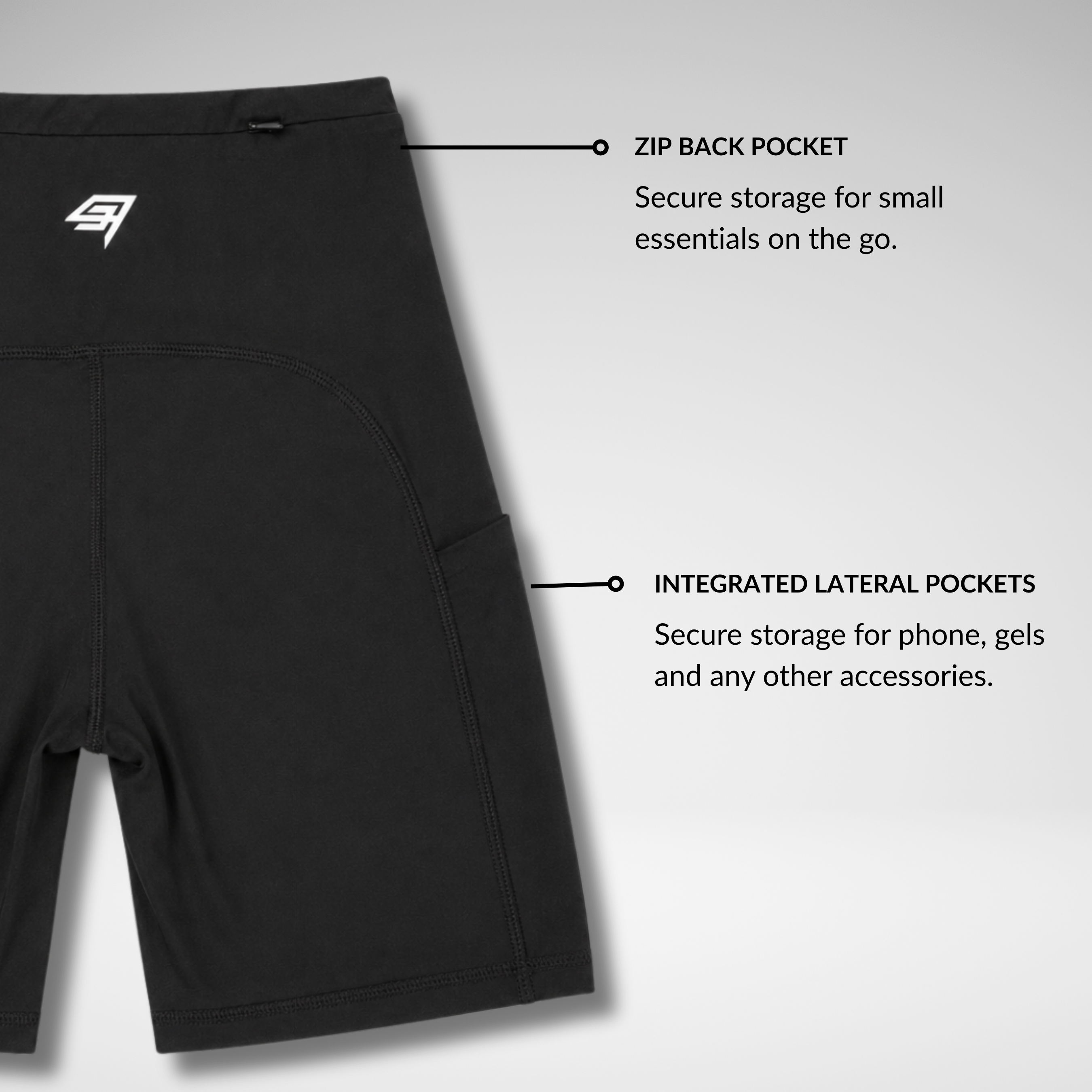 THR9VE ASCENT Running Shorts in black — back detail view