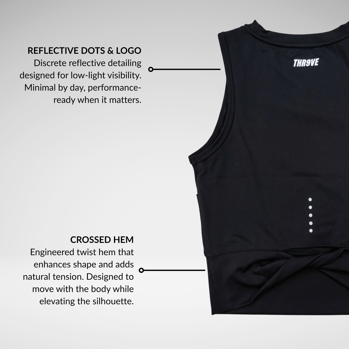 THR9VE ASCENT Tank Top in black — fabric detail