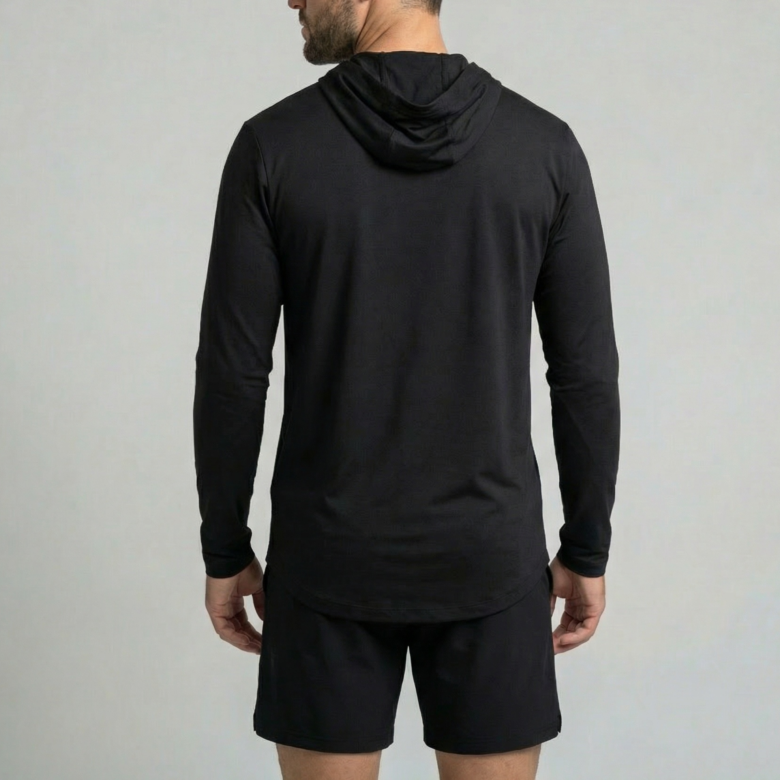 THR9VE BELIEF TENCEL Curve Hoodie in black — back view