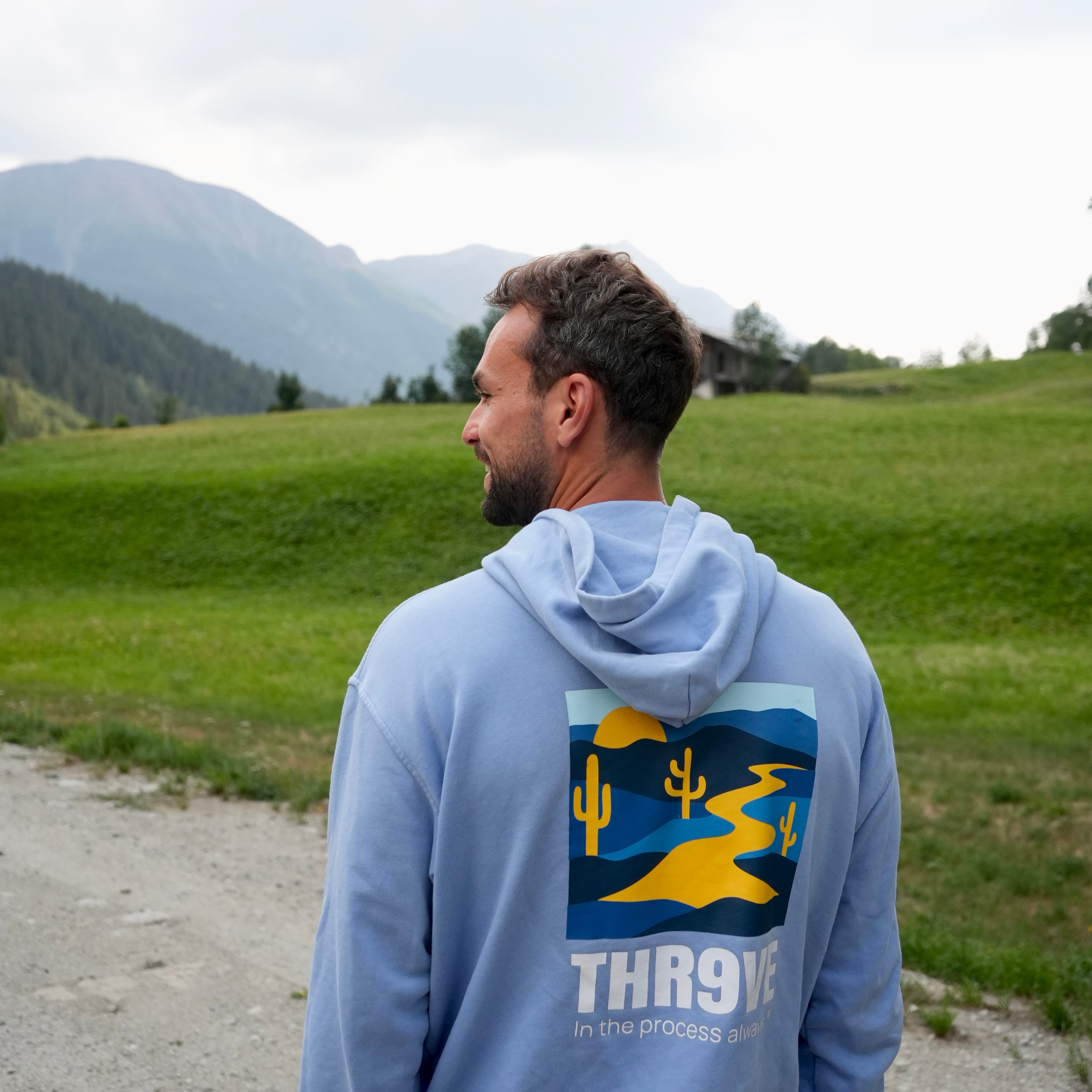THR9VE Organic Cotton Hoodie — organic cotton French terry hoodie, studio photograph 1