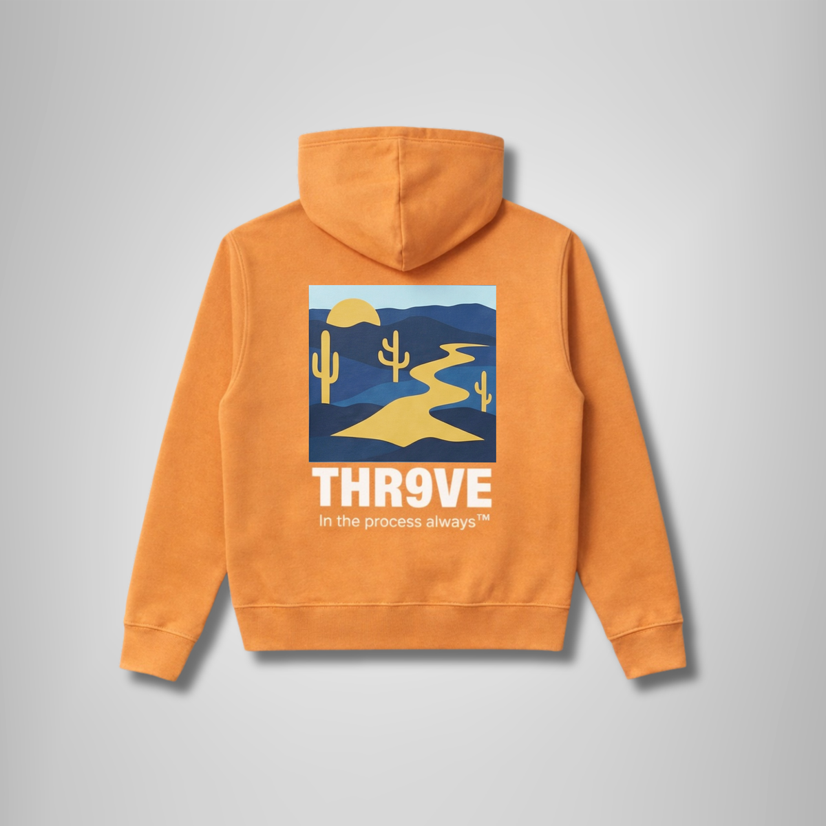 THR9VE Organic Cotton Hoodie in warm orange — back view, lifestyle shot 2